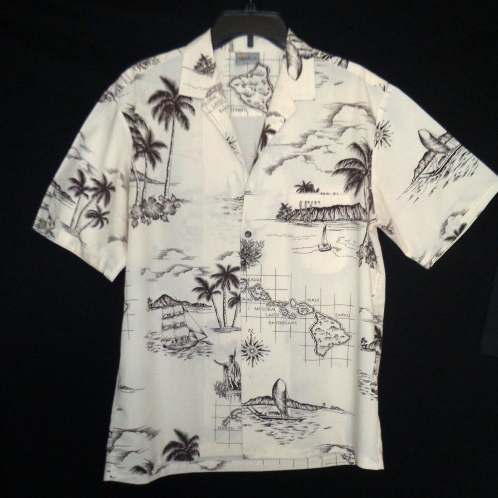 Royal Creations Hawaiian Maps Vintage Shirt L